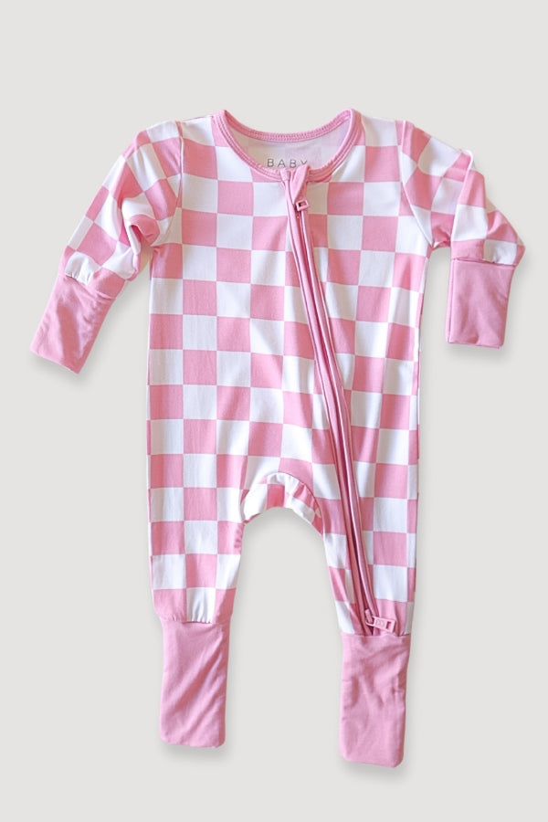 Convertible Two-Way Zipper One Piece | Pink Checker