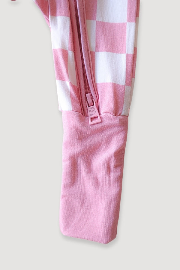 Convertible Two-Way Zipper One Piece | Pink Checker