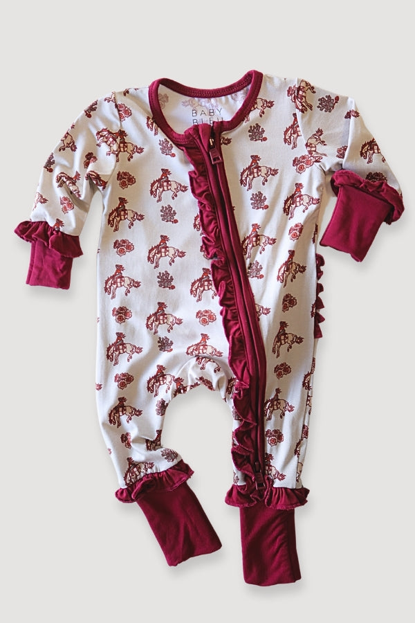 (PREORDER JULY) Convertible Two-Way Ruffled Zipper One Piece | Retro Cowgirl