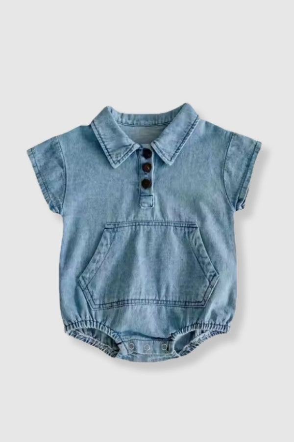 Denim Collared Bubble Romper 100% Cotton