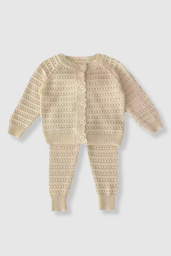 100% Cotton Knit Sweater Cardigan Striped Detail - Set Available