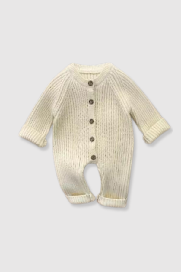 (PREORDER JULY) 100% Cotton Knit Sweater Romper- Cream