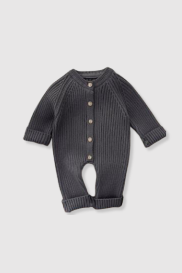 (PREORDER JULY) 100% Cotton Knit Sweater Romper- Charcoal