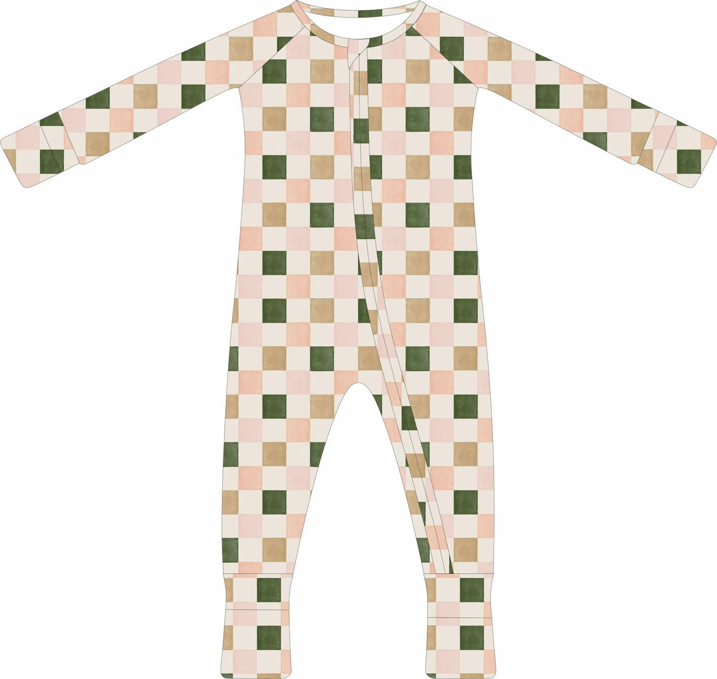 (PREORDER) Convertible Two-Way Ruffled Zipper One Piece | Pink/Green Check
