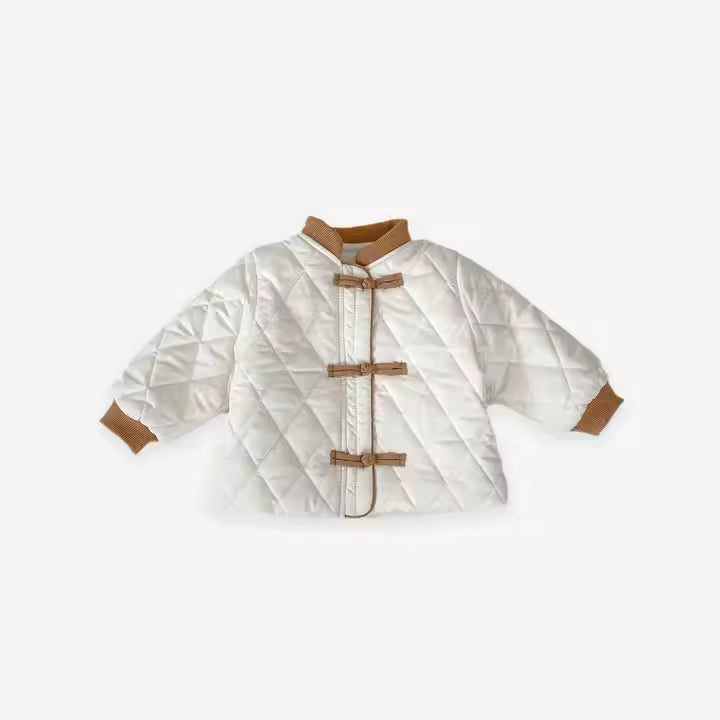 Puffer Cream Coat with Khaki Trim