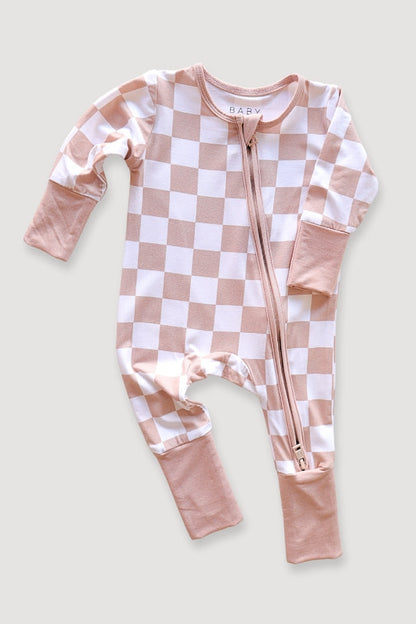 Convertible Two-Way Zipper One Piece |  Tan Checker