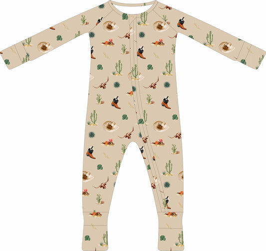 (PREORDER) Convertible Two-Way Ruffled Zipper One Piece | Desert Cowbaby