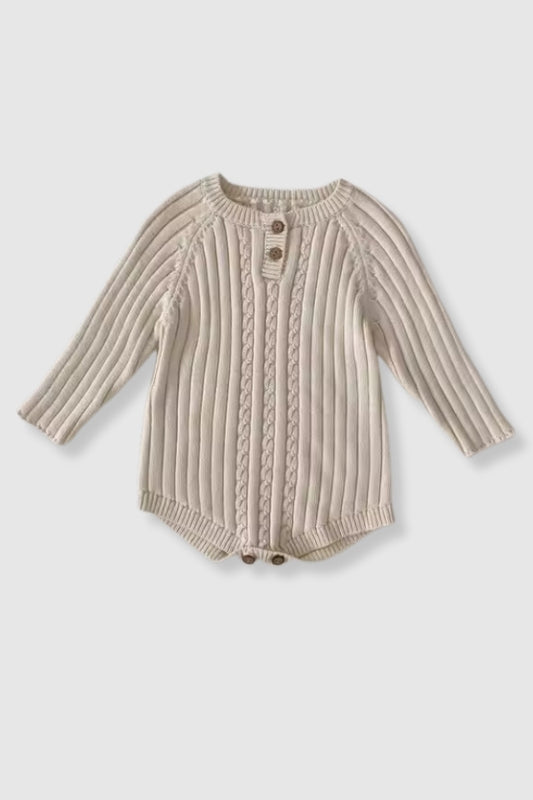 100% Cotton Knit Sweater Knit Onesie - Cream