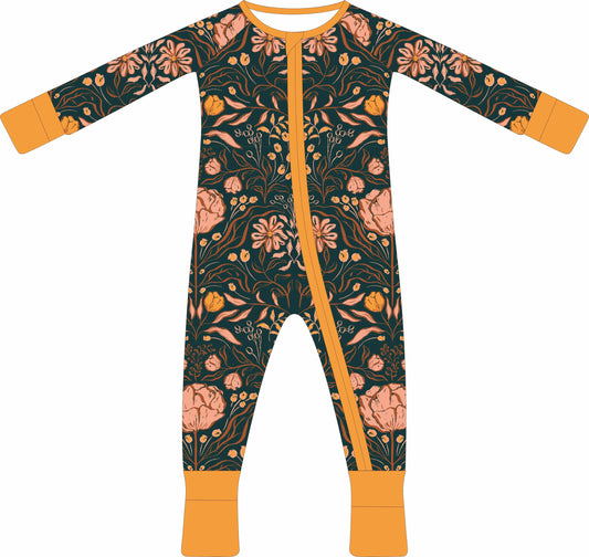 (PREORDER) Convertible Two-Way Ruffled Zipper One Piece | Mustard Floral