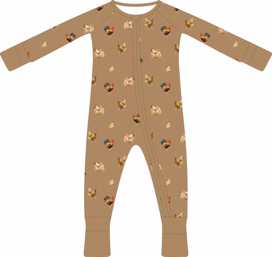 (PREORDER) Convertible Two-Way Ruffled Zipper One Piece |Chickens
