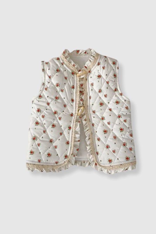 Floral Vest with Lace Detail - Cream