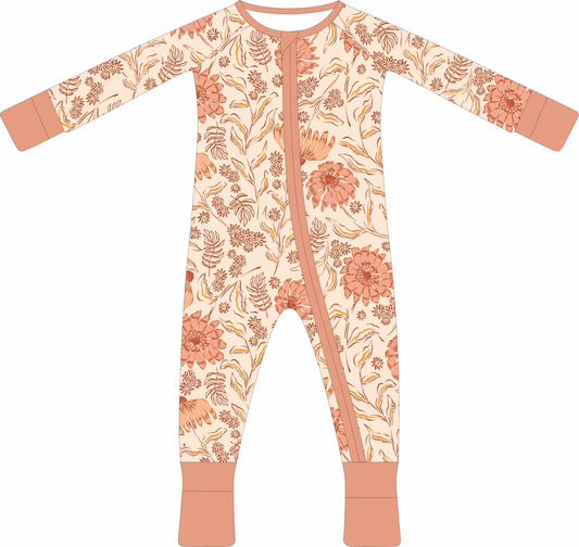 (PREORDER) Convertible Two-Way Ruffled Zipper One Piece | Coral Floral