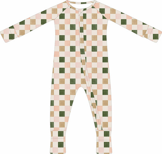 (PREORDER) Convertible Two-Way Ruffled Zipper One Piece | Pink/Green Check