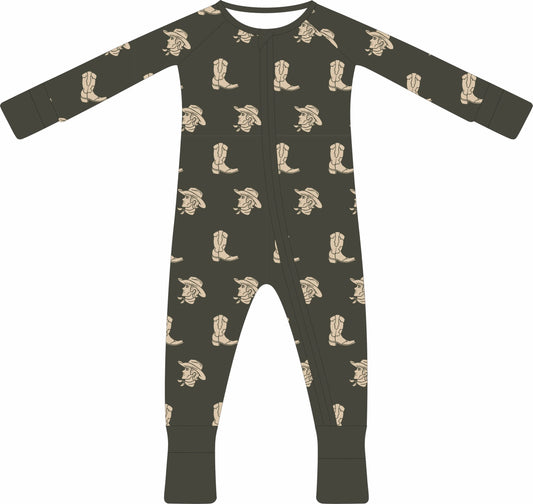 (PREORDER) Convertible Two-Way Ruffled Zipper One Piece | Camo Cowboy