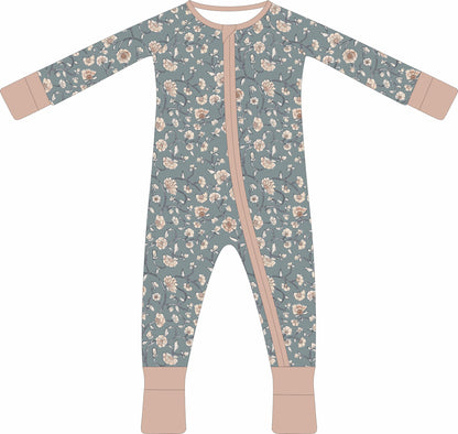 Convertible Two-Way Ruffled Zipper One Piece | Dusty Blue Floral