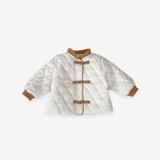 Puffer Cream Coat with Khaki Trim